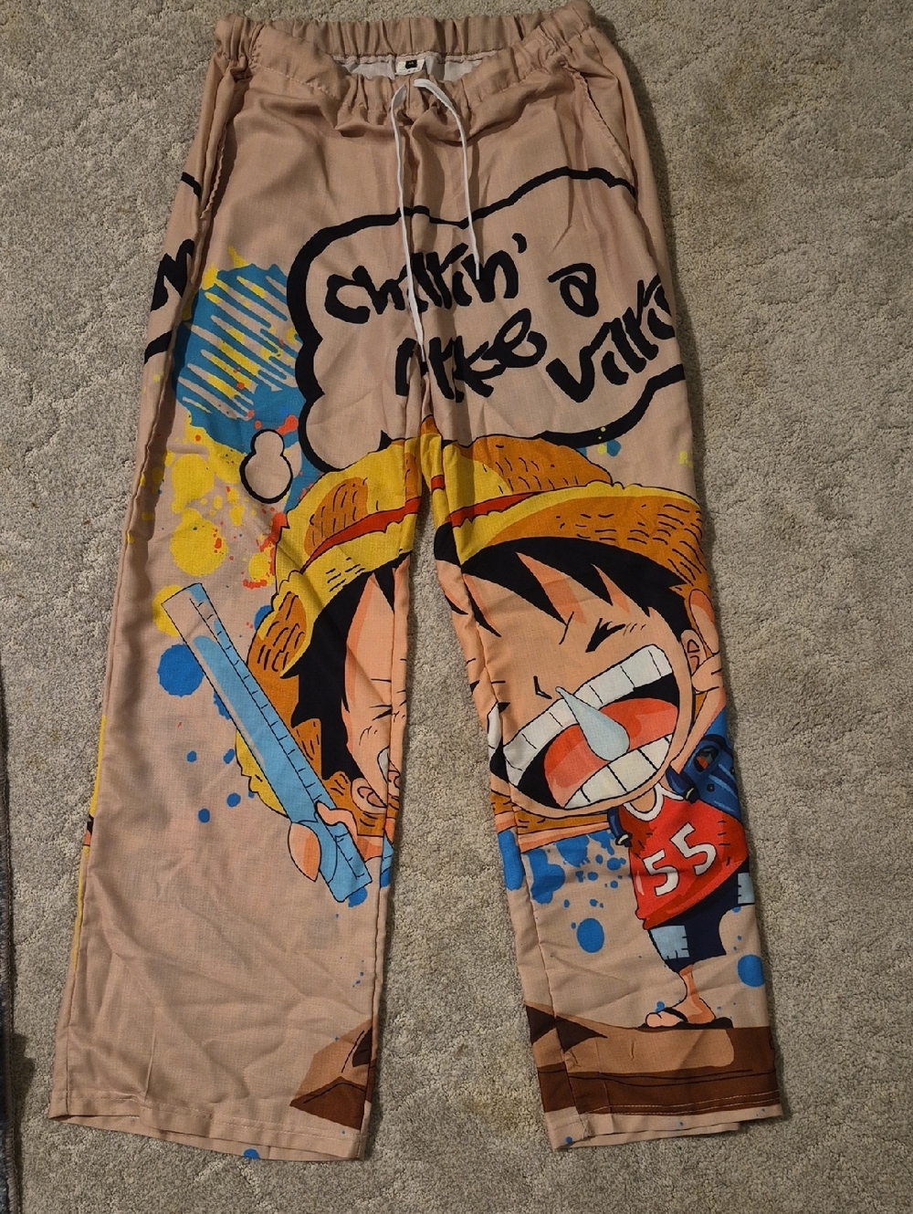 Graphic Anime Lounge Pants in Beige with Multicolor Print